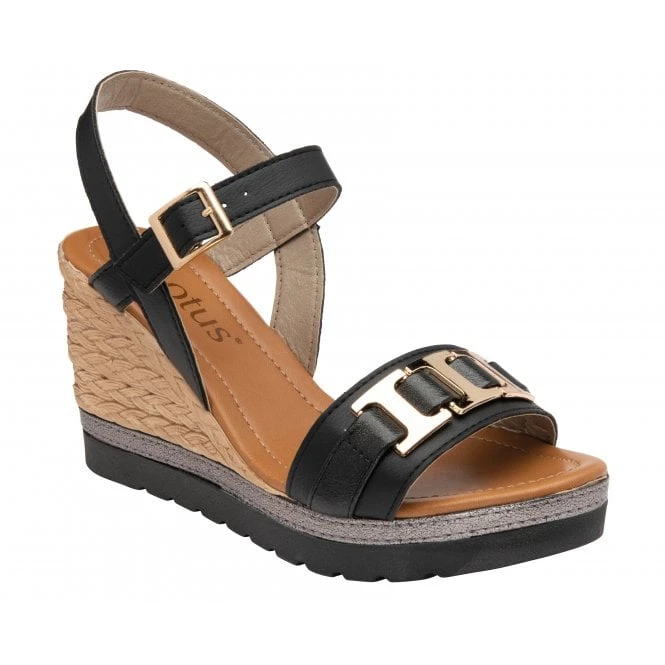 Black Carina Open-Toe Wedge Sandals | Lotus 1 Black Carina Open-Toe Wedge Sandals | Lotus