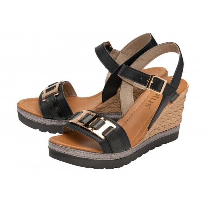 Black Carina Open-Toe Wedge Sandals | Lotus 2 Black Carina Open-Toe Wedge Sandals | Lotus - Image 2