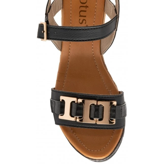 Black Carina Open-Toe Wedge Sandals | Lotus 4 Black Carina Open-Toe Wedge Sandals | Lotus - Image 4