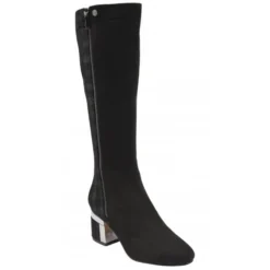 Black Check Rochelle Heeled Knee High Boots | Lotus