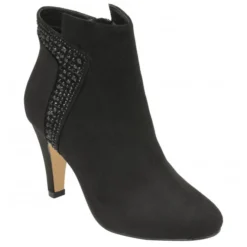 Lotus Sale 19 Black & Diamante Emma Heeled Ankle Boots | Lotus