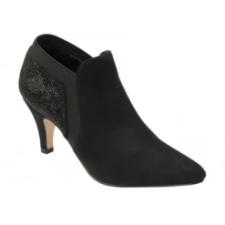 Lotus Sale 27 Black & Diamante Kristina Pointed Toe Shoe-Boots | Lotus