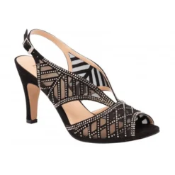 Lotus Sale 31 Black & Diamante Natalia Peep-Toe Sandals | Lotus