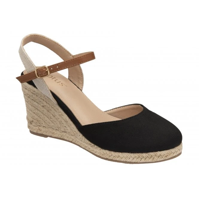 Black Katie Espadrille Wedge Shoes | Lotus 1 Black Katie Espadrille Wedge Shoes | Lotus