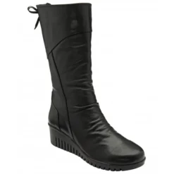 Black Leather Dara Mid-Calf Wedge Boots | Lotus