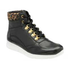 Black Leather & Leopard-Print Saskia High Top Trainers | Stressless By Lotus