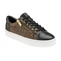 Black Leather & Leopard-Print Sky Casual Trainers | Stressless By Lotus