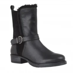 Black Leather & Suede Maddy Mid-Calf Boots | Lotus
