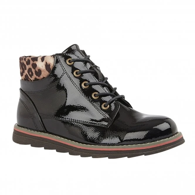 Black & Leopard-Print Naomi Lace-Up Ankle Boots | Lotus 1 Black & Leopard-Print Naomi Lace-Up Ankle Boots | Lotus