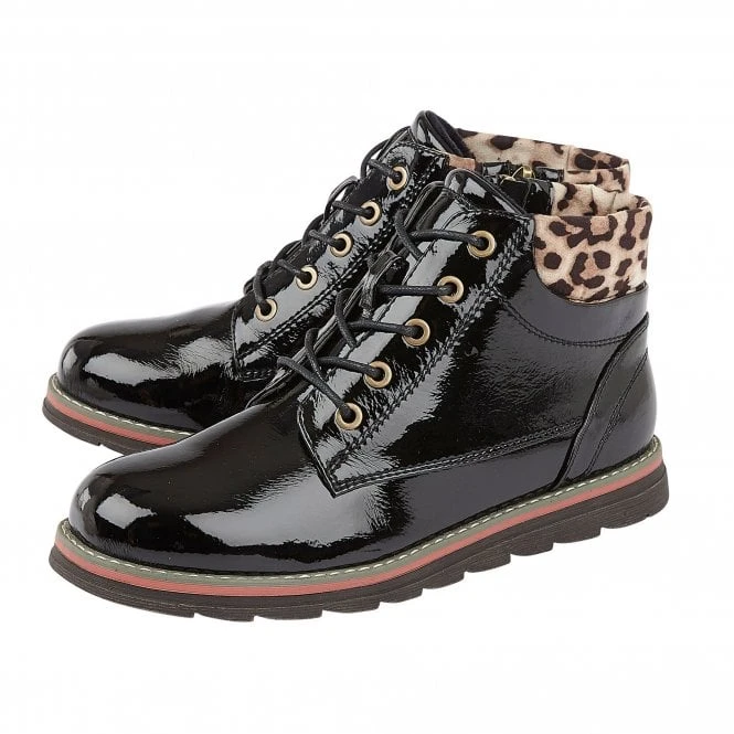 Black & Leopard-Print Naomi Lace-Up Ankle Boots | Lotus 2 Black & Leopard-Print Naomi Lace-Up Ankle Boots | Lotus - Image 2