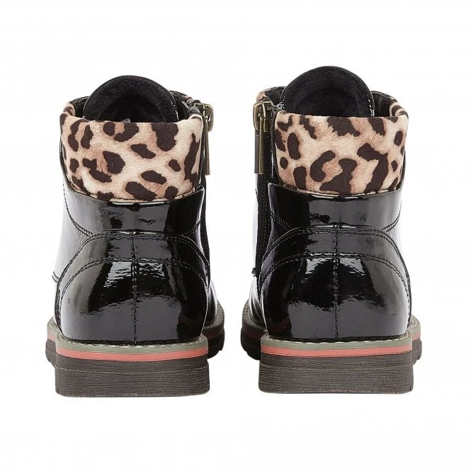 Black & Leopard-Print Naomi Lace-Up Ankle Boots | Lotus 3 Black & Leopard-Print Naomi Lace-Up Ankle Boots | Lotus - Image 3