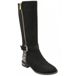 Black Microfibre & Snake-Print Harper Knee High Boots | Lotus