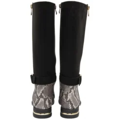 Black Microfibre & Snake-Print Harper Knee High Boots | Lotus -Lotus Sale black microfibre snake print harper knee high boots lotus p13385 32142 medium