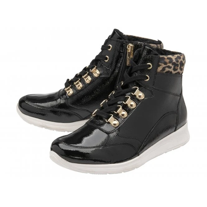 Black Patent Leather & Leopard-Print Saskia High Top Trainers | Stressless By Lotus 2 Black Patent Leather & Leopard-Print Saskia High Top Trainers | Stressless By Lotus - Image 2