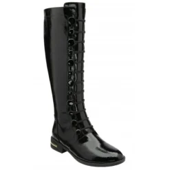 Black Patent Lisa Knee High Boots | Lotus