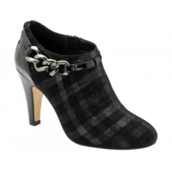 Black & Pewter Plaid Alison Heeled Shoe-Boots | Lotus