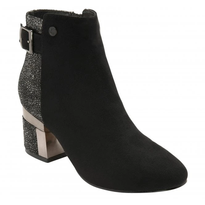 Black Textile Cassandra Heeled Ankle Boots | Lotus 1 Black Textile Cassandra Heeled Ankle Boots | Lotus