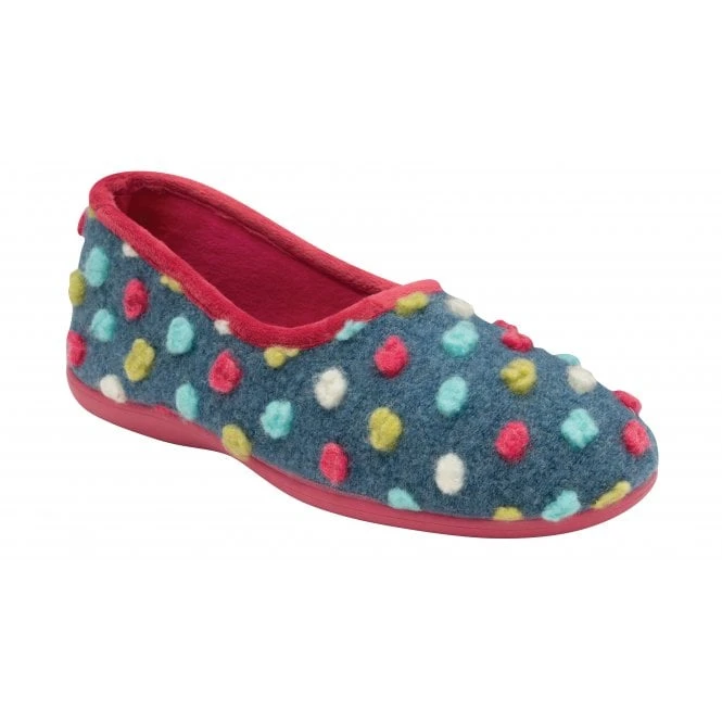 Blue Zoe Textile Pom-Pom Slippers | Lotus 1 Blue Zoe Textile Pom-Pom Slippers | Lotus