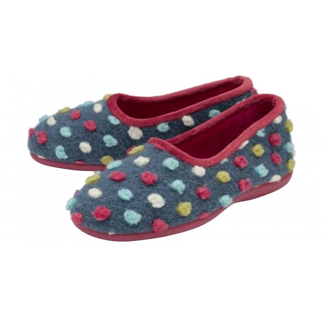 Blue Zoe Textile Pom-Pom Slippers | Lotus 2 Blue Zoe Textile Pom-Pom Slippers | Lotus - Image 2