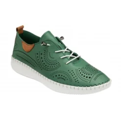 Green Leather Katya Casual Shoes | Lotus