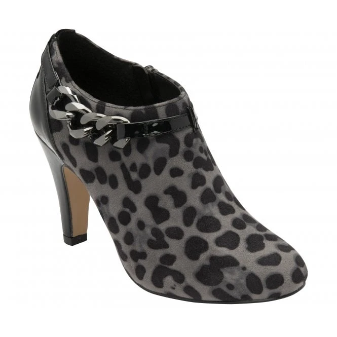 Grey & Leopard-Print Microfibre Alison Heeled Shoe-Boots | Lotus 1 Grey & Leopard-Print Microfibre Alison Heeled Shoe-Boots | Lotus