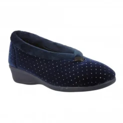 Navy Beverley Velour Slippers | Lotus