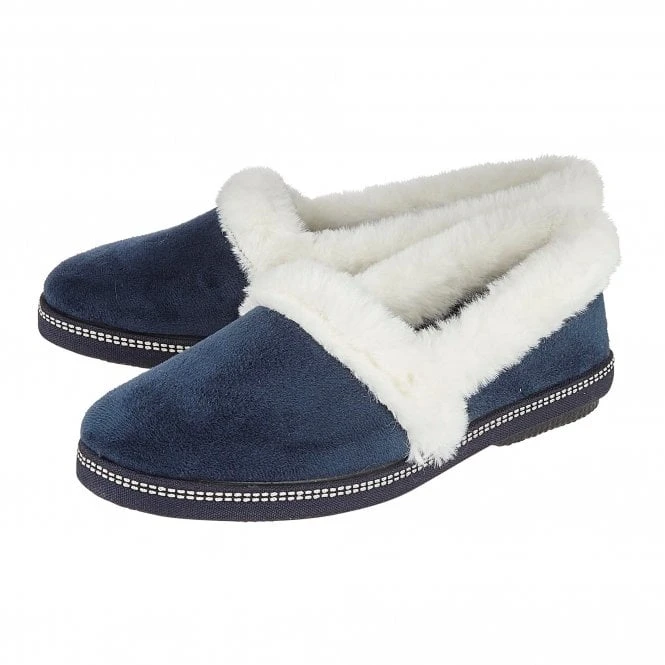 Navy Greta Textile Slippers | Lotus 2 Navy Greta Textile Slippers | Lotus - Image 2