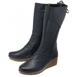 Navy Leather Dara Mid-Calf Wedge Boots | Lotus -Lotus Sale navy leather dara mid calf wedge boots lotus p13467 32025 medium
