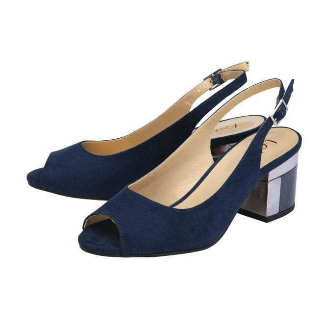 Navy Microfibre Evelyn Slingback Shoes | Lotus 2 Navy Microfibre Evelyn Slingback Shoes | Lotus - Image 2