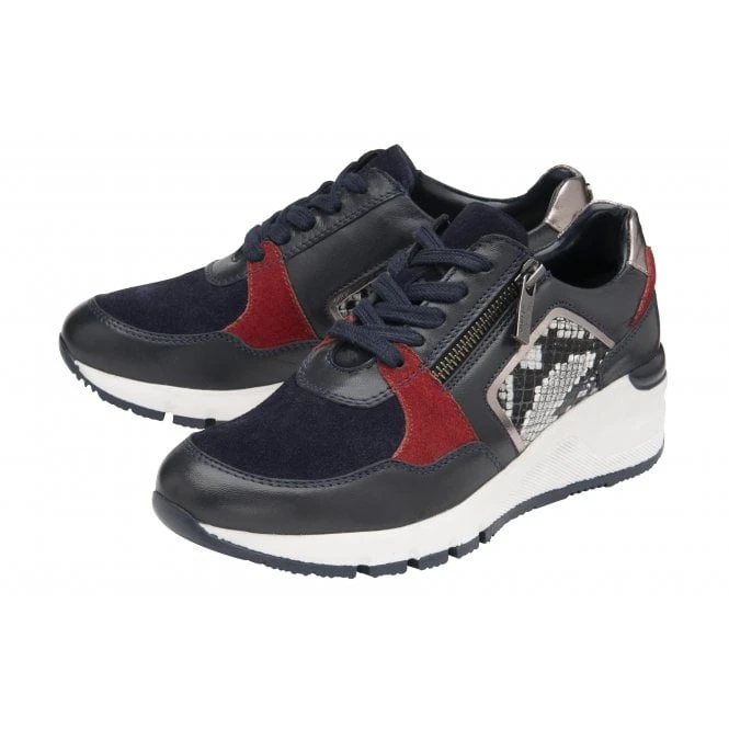 Navy & Snake-Print Leather Suzette Zip-Up Casual Trainers | Stressless By Lotus 2 Navy & Snake-Print Leather Suzette Zip-Up Casual Trainers | Stressless By Lotus - Image 2