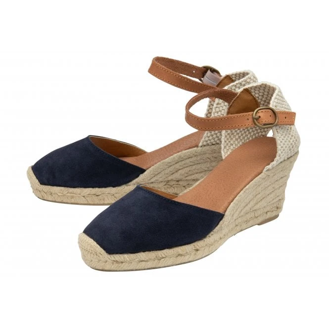 Navy Suede Antonella Espadrille Wedge Shoes | Lotus 2 Navy Suede Antonella Espadrille Wedge Shoes | Lotus - Image 2