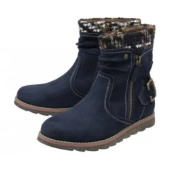Navy Textile Sandy Zip-Up Ankle Boots | Lotus -Lotus Sale navy textile sandy zip up ankle boots lotus p13421 32361 medium