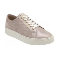 Lotus Sale 46 Pink Shimmer Leather Sylvia Lace-Up Trainers | Stressless By Lotus