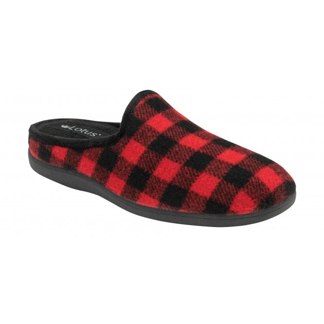 Red Check Textile Fletcher Mule Slippers | Lotus 1 Red Check Textile Fletcher Mule Slippers | Lotus