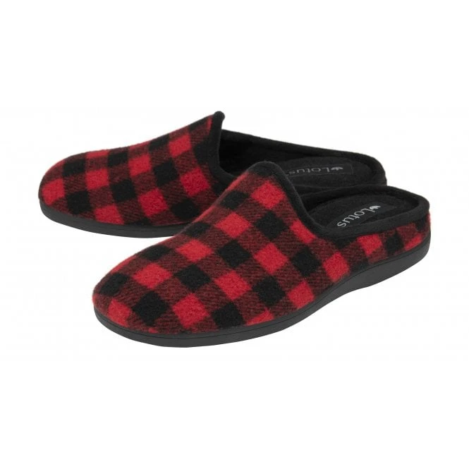 Red Check Textile Fletcher Mule Slippers | Lotus 2 Red Check Textile Fletcher Mule Slippers | Lotus - Image 2