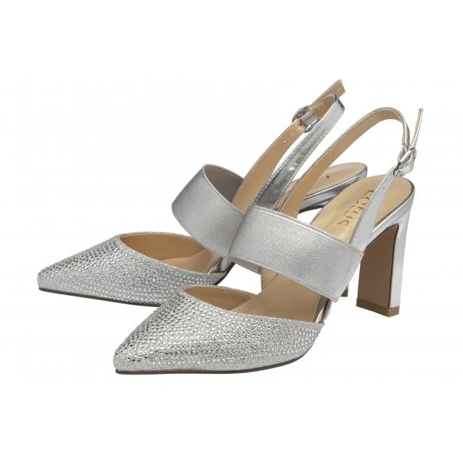 Silver & Diamante Joie Slingback Court Shoes | Lotus 2 Silver & Diamante Joie Slingback Court Shoes | Lotus - Image 2