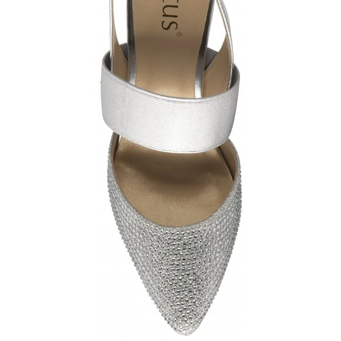 Silver & Diamante Joie Slingback Court Shoes | Lotus 4 Silver & Diamante Joie Slingback Court Shoes | Lotus - Image 4