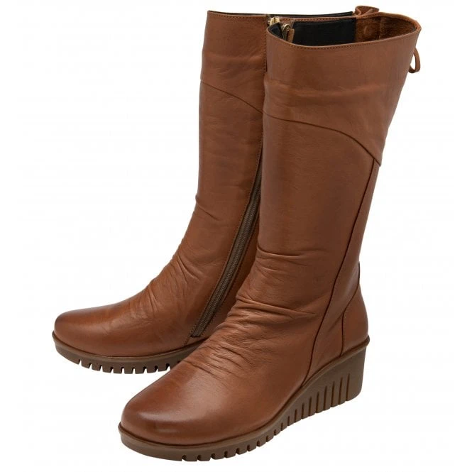 Tan Leather Dara Mid-Calf Wedge Boots | Lotus 2 Tan Leather Dara Mid-Calf Wedge Boots | Lotus - Image 2