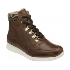 Tan Leather & Leopard-Print Saskia High Top Trainers | Stressless By Lotus
