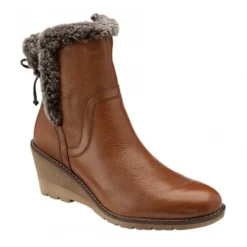 Tan Leather Stephanie Wedge Ankle Boots | Lotus