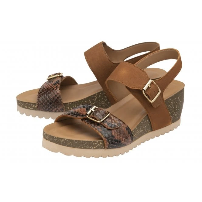 Tan & Snake-Print Leather Brynlee Open-Toe Wedge Sandals | Lotus 2 Tan & Snake-Print Leather Brynlee Open-Toe Wedge Sandals | Lotus - Image 2