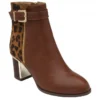 Tan Textile & Leopard-Print Monica Heeled Ankle Boots | Lotus