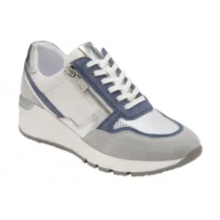 White & Blue Leather Sammie Casual Trainers | Stressless By Lotus