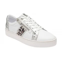 Lotus Sale 38 White & Leopard-Print Leather Sahara Zip-Up Trainers | Stressless By Lotus