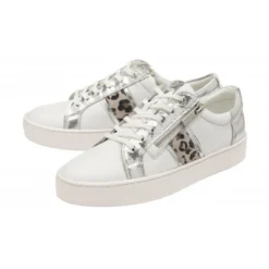 Lotus Sale -Lotus Sale white leopard print leather sahara zip up trainers stressless by lotus p13765 33206 medium