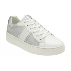 White & Silver Croc-Print Leather Simone Casual Trainers | Stressless By Lotus