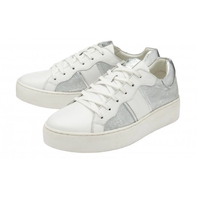 White & Silver Croc-Print Leather Simone Casual Trainers | Stressless By Lotus 2 White & Silver Croc-Print Leather Simone Casual Trainers | Stressless By Lotus - Image 2